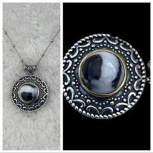 Artisan Crafted Sterling Silver Round Gemstone Pendant w/Chain White Buffalo